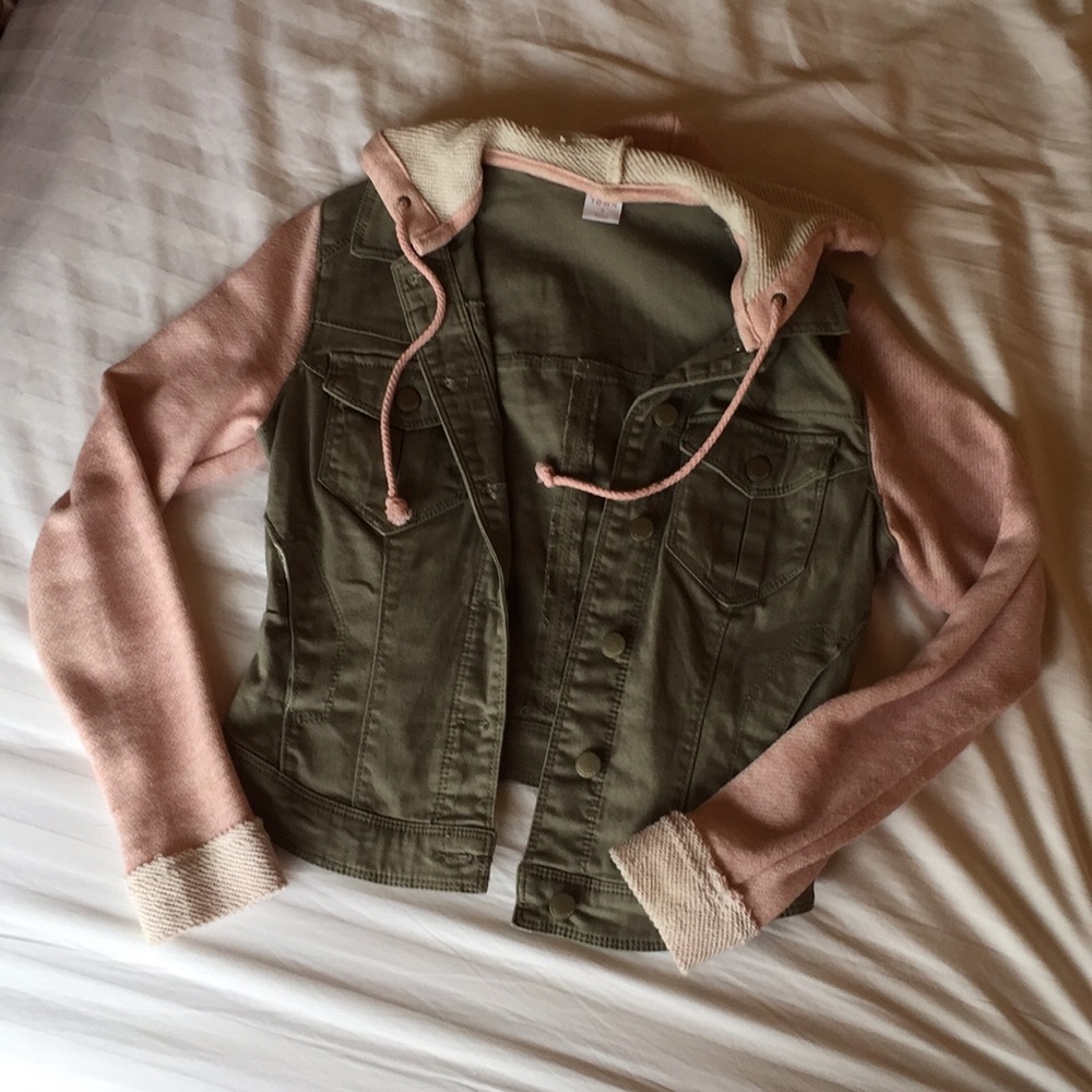 Green/pink denim jean jacket